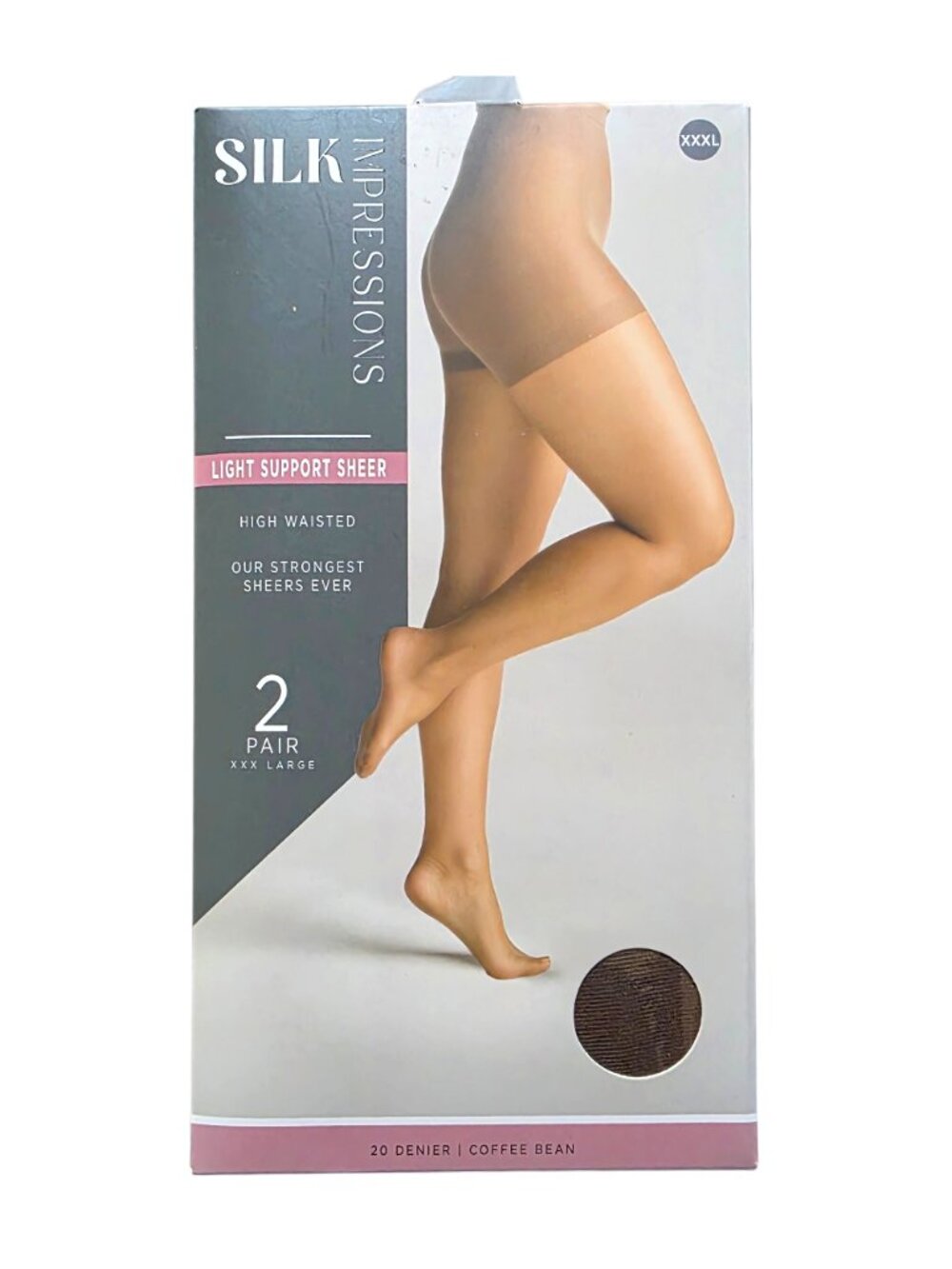 Silk Impressions Women's Pantyhose Light Support Sheer 20 Denier 3XL Coffee Bean